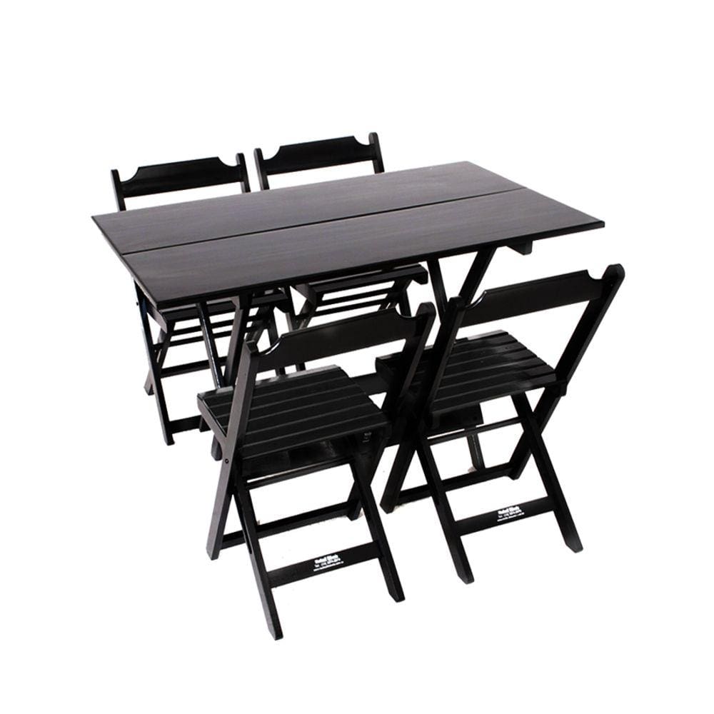Conjunto de Mesa Dobravel de Madeira 1,20x70 com 4 Cadeiras Preto