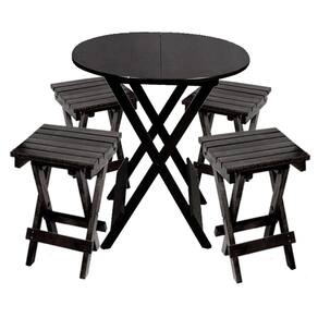 Conjunto Restaurante de Mesa Dobravel de Madeira 60cm Redondo com 4 Banquinhos Dobraveis Preto