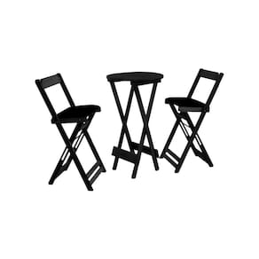 Conjunto Bistro de Madeira Dobravel Redondo 55cm Diametro com 2 Cadeiras Preto Estofado Preto
