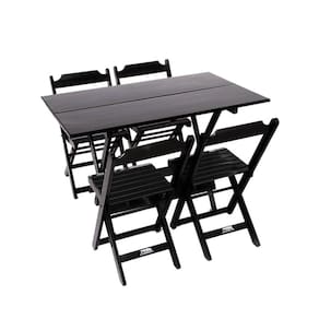 Jogo de Mesa Dobravel de Madeira 1,20x70 com 4 Cadeiras Preto