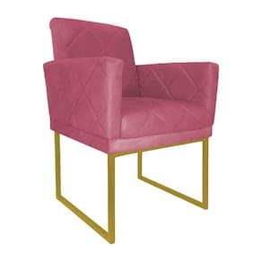 Poltrona Klara Suede Rosa Base De Ferro Dourada - Vallisa Decor