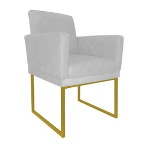 Poltrona Klara Suede Branco Base Metálica Dourada - Vallisa Decor