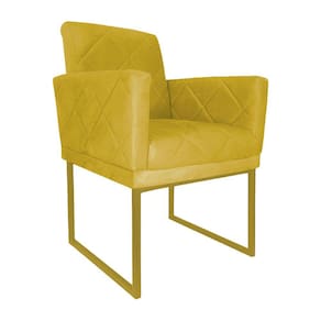 Poltrona Klara Suede Amarelo Base De Ferro Dourada - Vallisa Decor