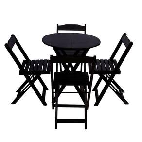 Conjunto de Mesa Dobravel para Restaurante de Madeira 90cm Redondo com 4 Cadeiras Preto