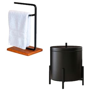 Kit Porta Toalha Bancada E Lixeira 6l Lovell Peroba Preto Banheiro Cozinha Dhom Peroba Preto