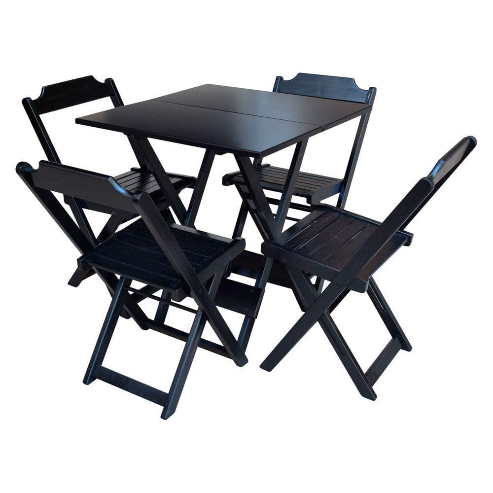 Conjunto de Mesa Dobravel de Madeira 60x60 com 4 Cadeiras Preto