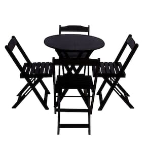 Jogo de Mesa Dobravel de Madeira 70cm Redondo com 4 Cadeiras Preto