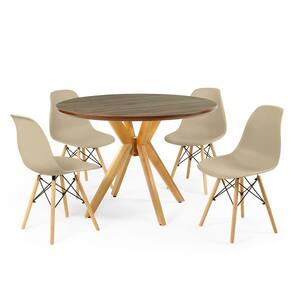 Conjunto Mesa de Jantar Redonda Marci Premium Natural 100cm com 4 Cadeiras Eames Eiffel - Nude