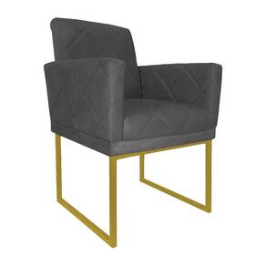 Poltrona Decorativa Klara Suede Cinza Base Metálica Dourada - Vallisa Decor