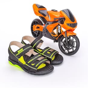 Sandália Infantil Papete Kidy Toys Preto Neon com Brinquedo