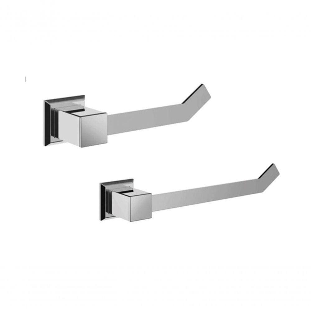 Kit Inox Luxo 2 Pçs Porta Toalha Rosto Porta Papel Higienico