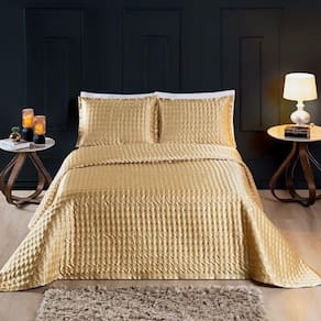 Cobre Leito Queen Splendore Cetim Charmousse 3Pç Dourad