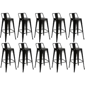 Kit 10 Banquetas Alta Tolix Design Industrial com Encosto para Cozinhas/Bancadas - Preto