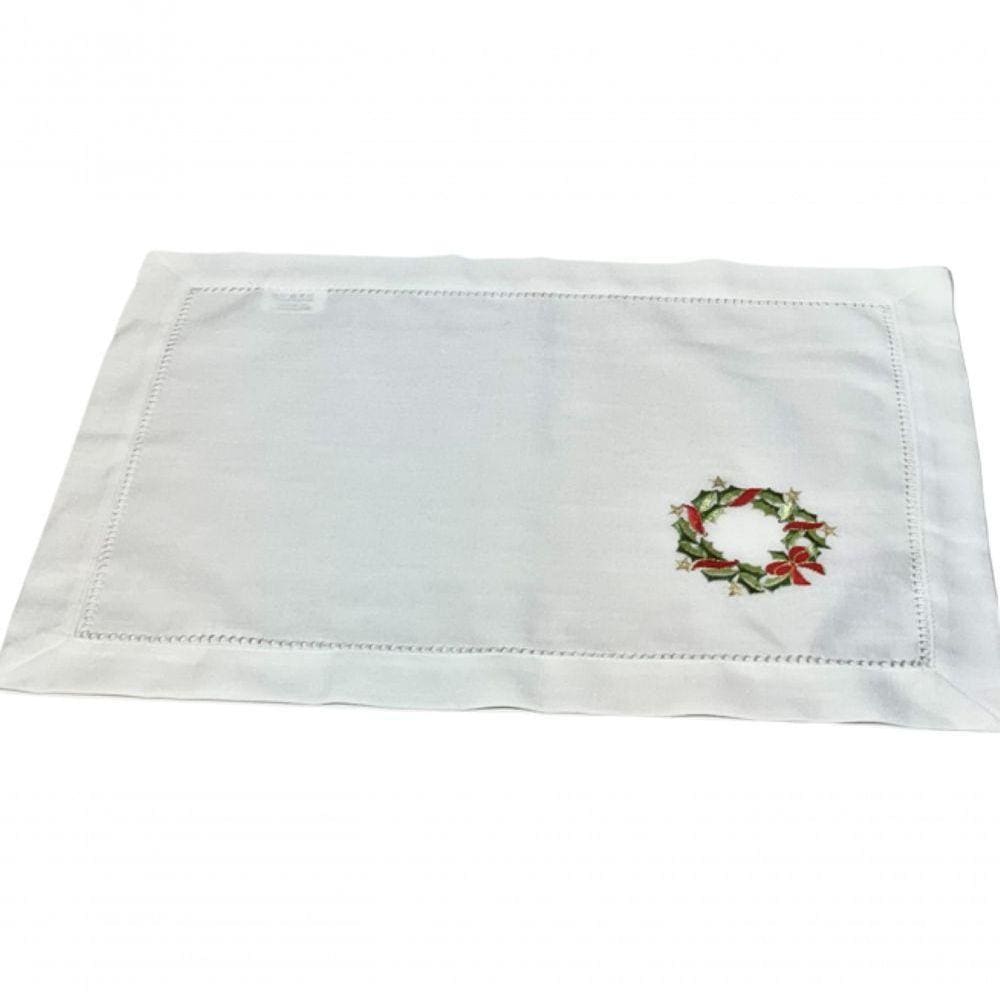 Americano De Linho Natal Branco Bordado Com Guirlandinha 36x50 Cm
