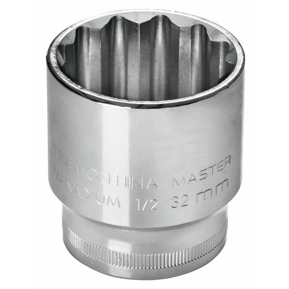 Soquete Estriado 16 Mm Encaixe 1/2" Em Aço Cromo Vanádio Com Acabamento Cromado
