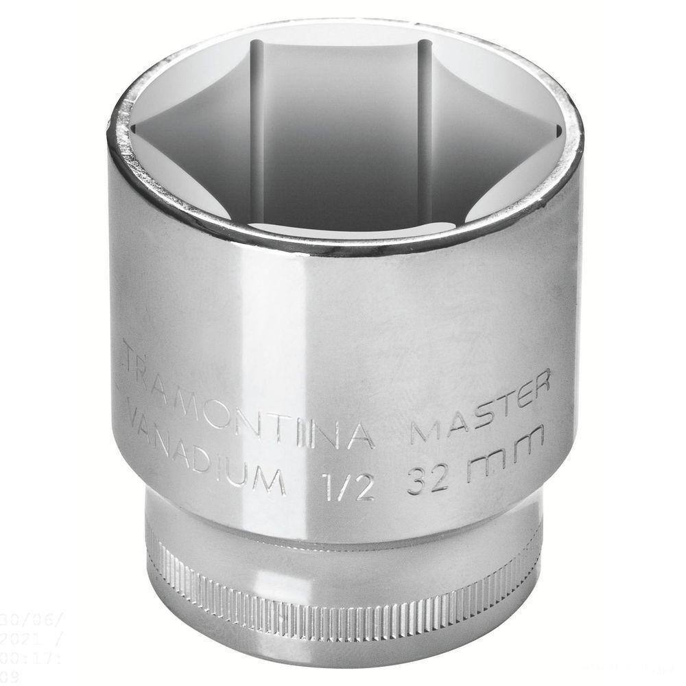 Soquete Sextavado 30 Mm Encaixe 1/2" Em Aço Cromo Vanádio Com Acabamento Cromado