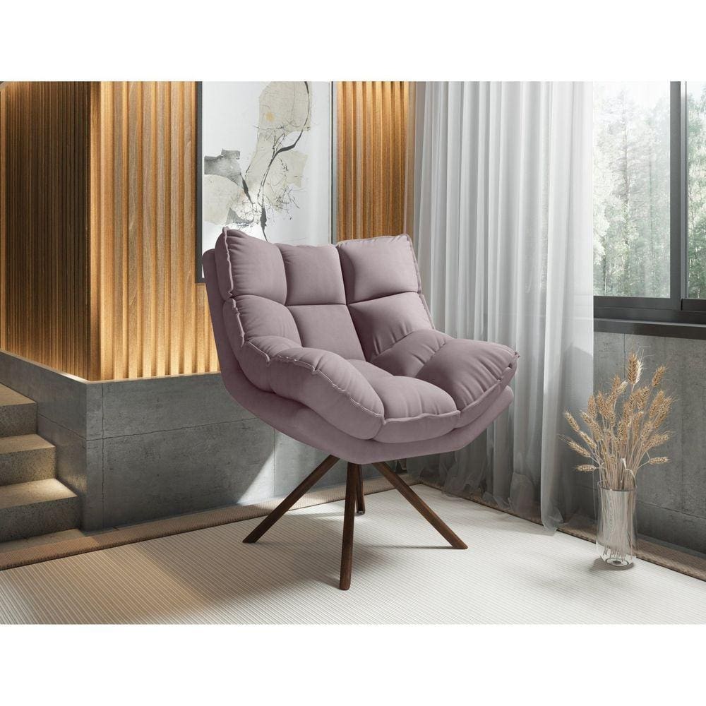 Poltrona Zara Giratória Yescasa Veludo Nobre Rose