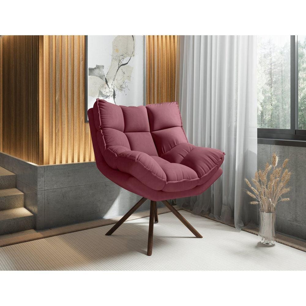 Poltrona Zara Giratória Yescasa Veludo Nobre Vermelho