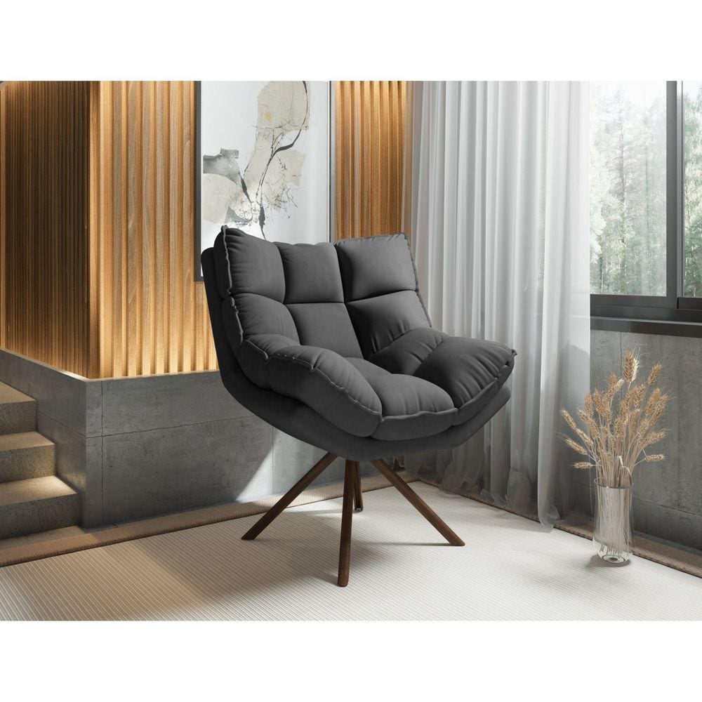 Poltrona Zara Giratória Yescasa Veludo Nobre Preto