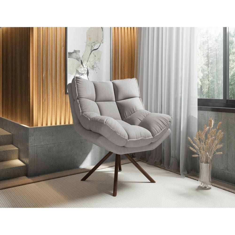 Poltrona Zara Giratória Yescasa Veludo Nobre Bege