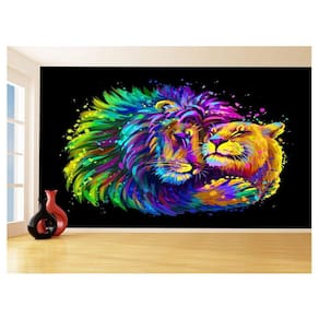 Papel De Parede 3D Animais Leão Família Casal 3,5M Anm524