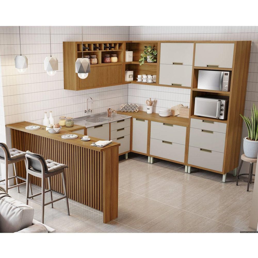 Cozinha 9 Peças Imperatriz Gourmet Canto 100% MDF Freijó/Off-White