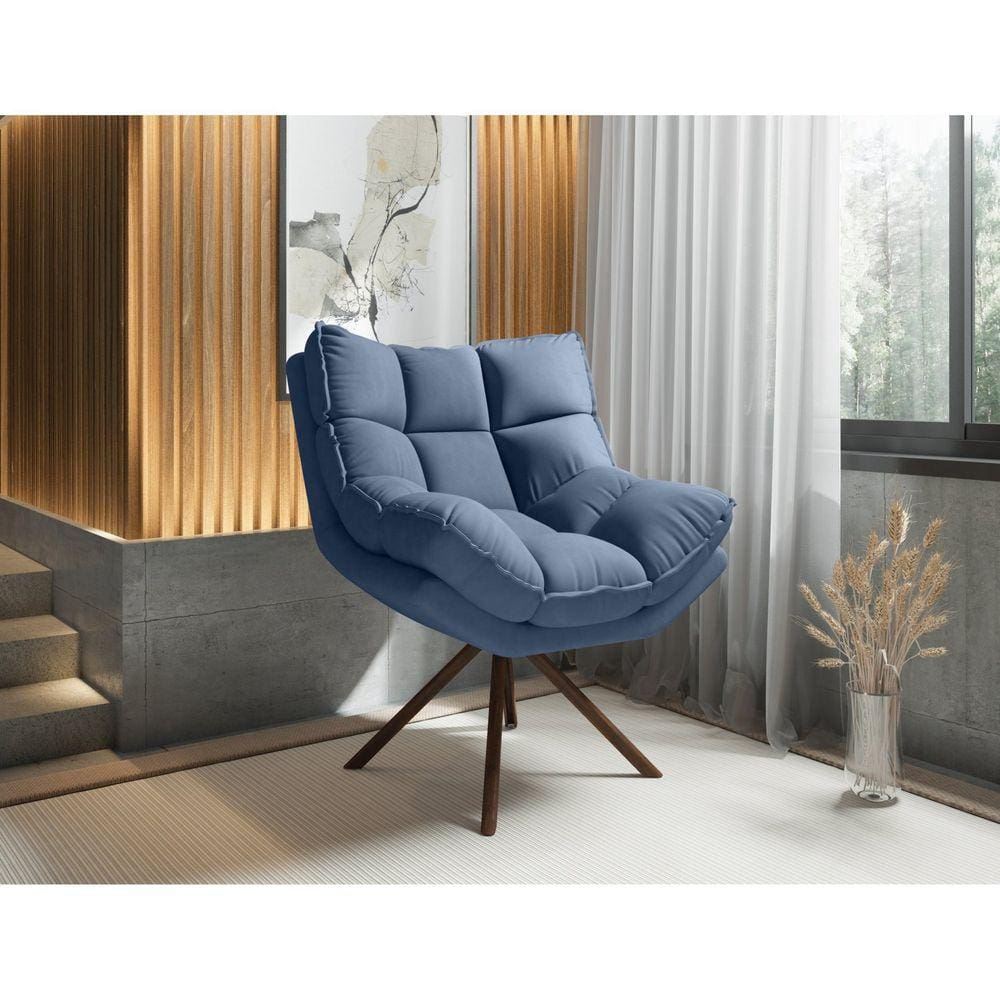 Poltrona Zara Giratória Yescasa Veludo Nobre Azul