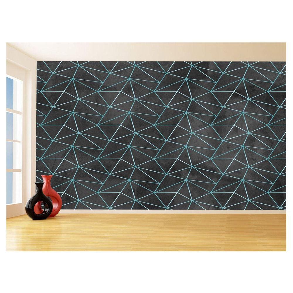 Papel De Parede Concreto Linhas Azul Turquesa 3,5M Kkt318