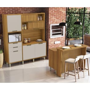 Cozinha 3 Peça Loft Gourmet Imperatriz 100% MDF Freijó/Offwhite