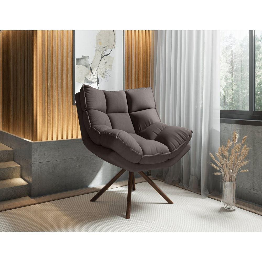 Poltrona Zara Giratória Yescasa Veludo Nobre Marrom