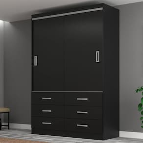 Guarda Roupa Casal 2 Portas de Correr 6 Gavetas Veneza Premium Yescasa Preto