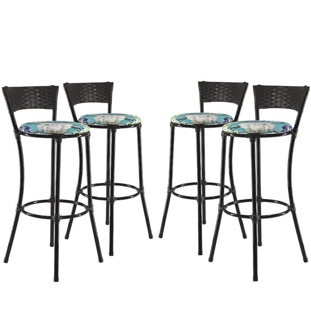 Kit 4 Banquetas Alta Forts Fibra Uv Bancada, área Goumert, Bar, Piscina, Balcão, Floral Azul