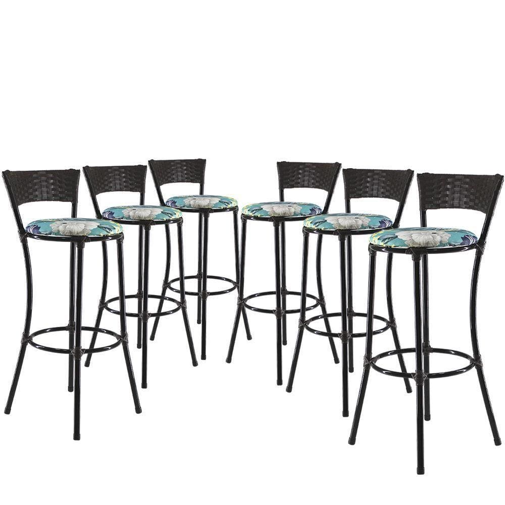 Jogo Com 6 Banquetas Alta Forts Fibra Uv Bancada, área Goumert, Bar, Piscina, Balcão, Floral Azul
