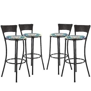 Kit Com 4 Banquetas Alta Forts Fibra Uv Bancada, área Goumert, Bar, Piscina, Balcão, Floral Azul
