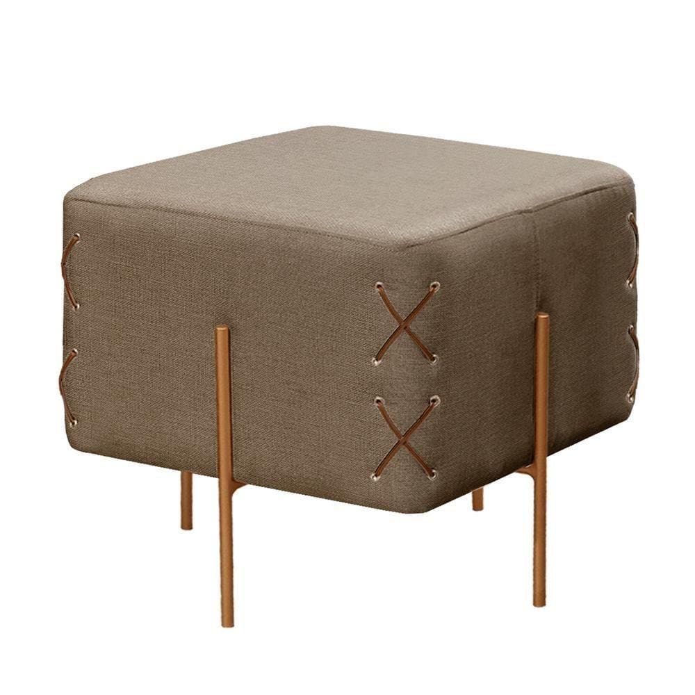 Puff Banqueta Eros Luxo Bronze Castellar Móbile Linho Cappuccino Linho Cappuccino