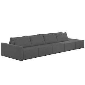 Sofá Ilha Modular Com Puff Para Sala Living 432cm Georgia K04 Linho Cinza Escuro - Mpozenato