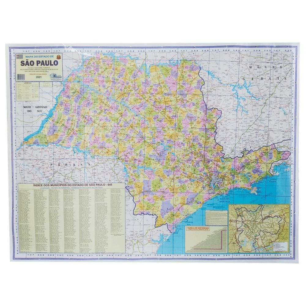 Mapa São Paulo Político Rodoviário Turístico Cidades 120x90
