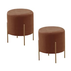 Conjunto - 2 Puff Banqueta Odim Bronze Luxo Castellar Móbile Corino Caramelo