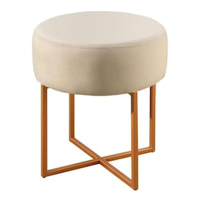 Puff Banqueta Otávio Luxo Base Bronze Castellar Móbile Veludo Bege Claro