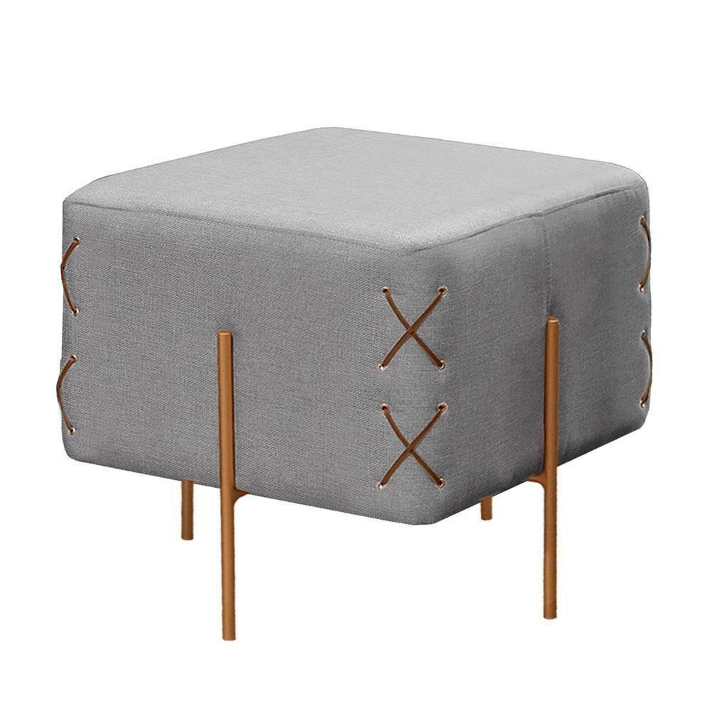 Puff Banqueta Eros Luxo Bronze Castellar Móbile Linho Cinza Linho Cinza