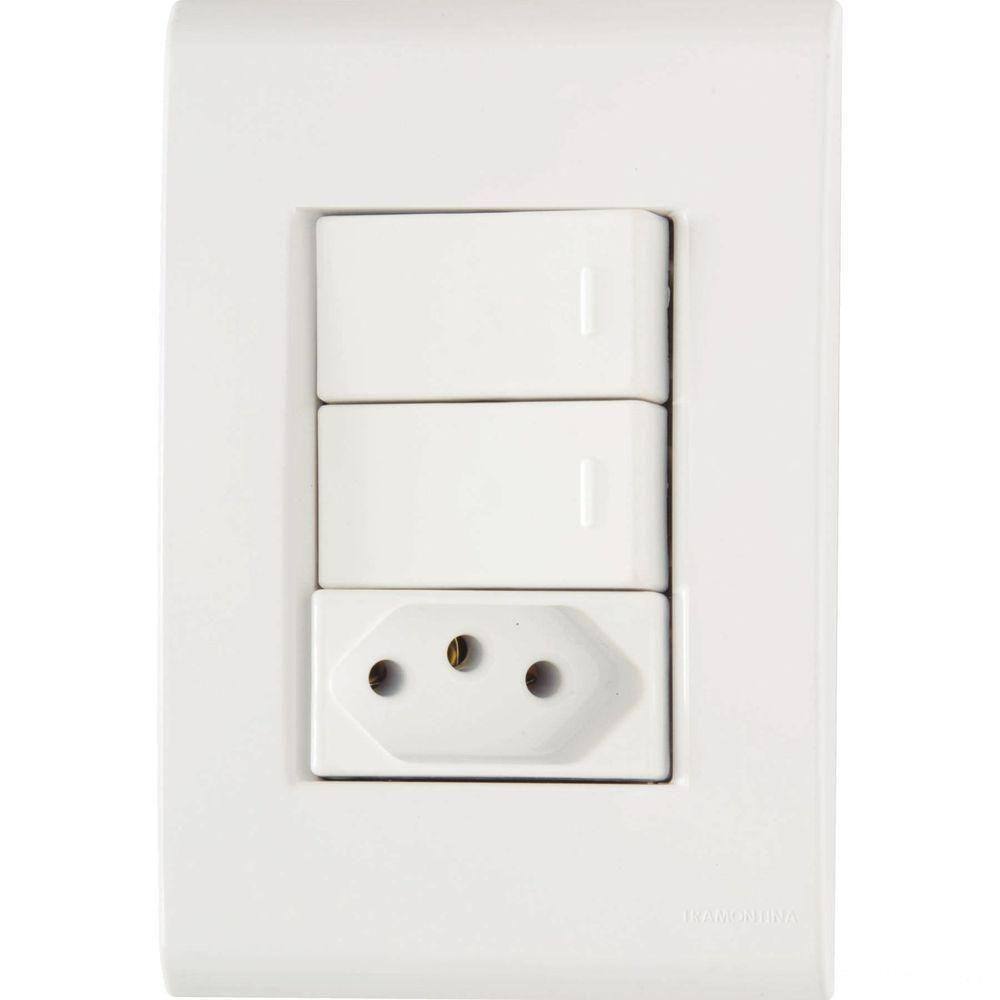 Conjunto 4x2 Com 2 Interruptores Simples 10 A 250 V E 1 Tomada 2p+t 10 A 250 V Liz Branco