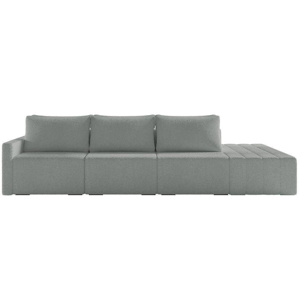 Sofá Ilha Modular Com Puff Para Sala Living 312cm Georgia K04 Bouclê Cinza - Mpozenato