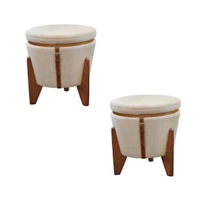 Conjunto - 2 Puffs Banqueta Fênix Baú Mesa Castellar Móbile Linho Bege Claro