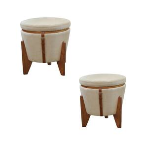 Conjunto - 2 Puffs Banqueta Fênix Baú Mesa Castellar Móbile Veludo Bege Claro