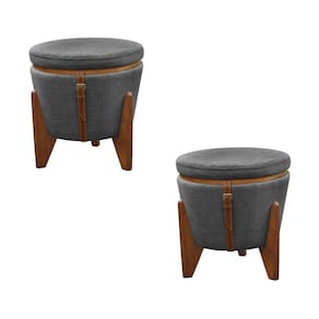 Conjunto - 2 Puffs Banqueta Fênix Baú Mesa Castellar Móbile Linho Cinza