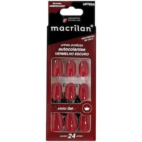 Macrilan Unhas Postiças Autocolantes Efeito Gel Vermelho Escuro Up705A (24 Unidades)