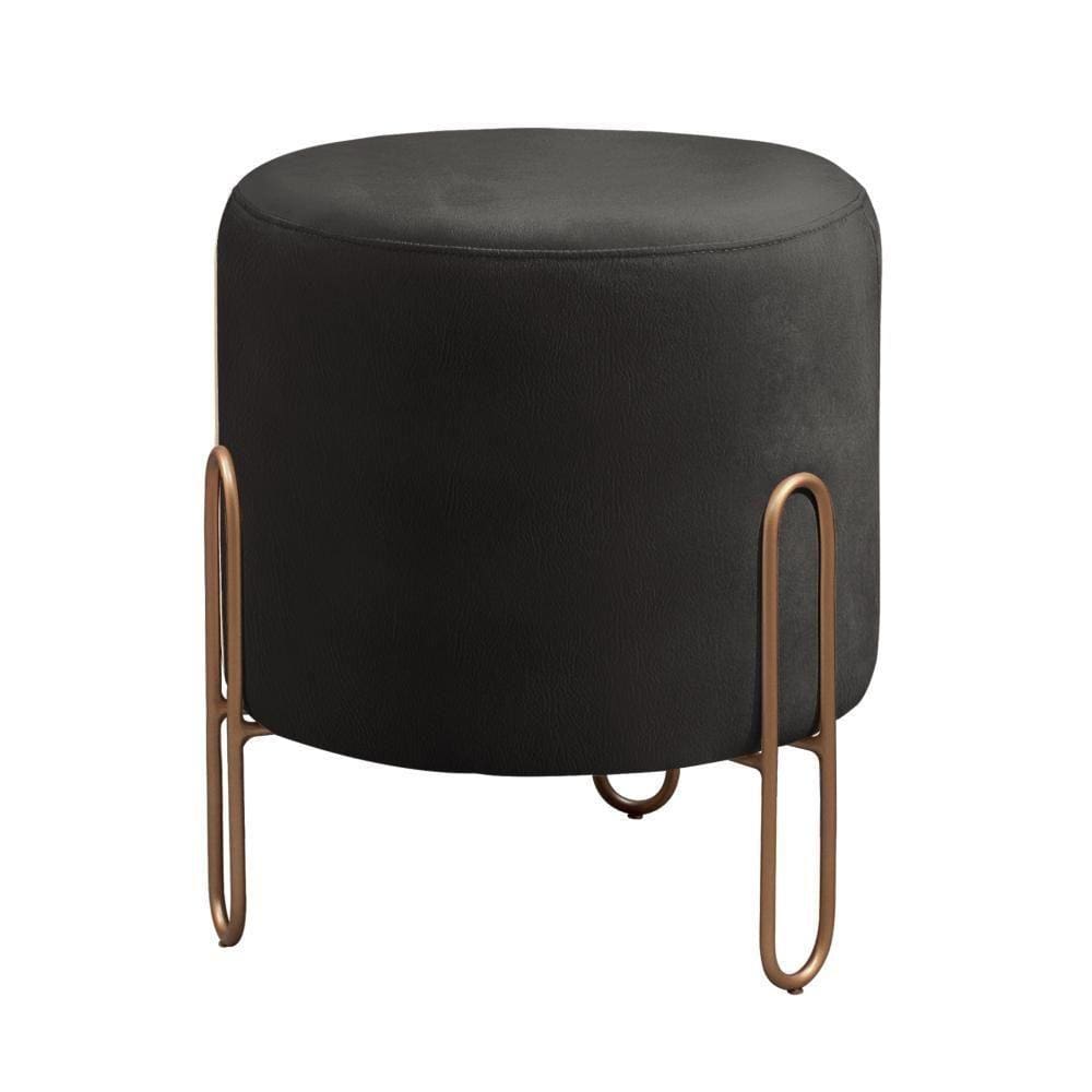 Puff Banqueta Mali Luxo Base Bronze Castellar Móbile Corino Preto