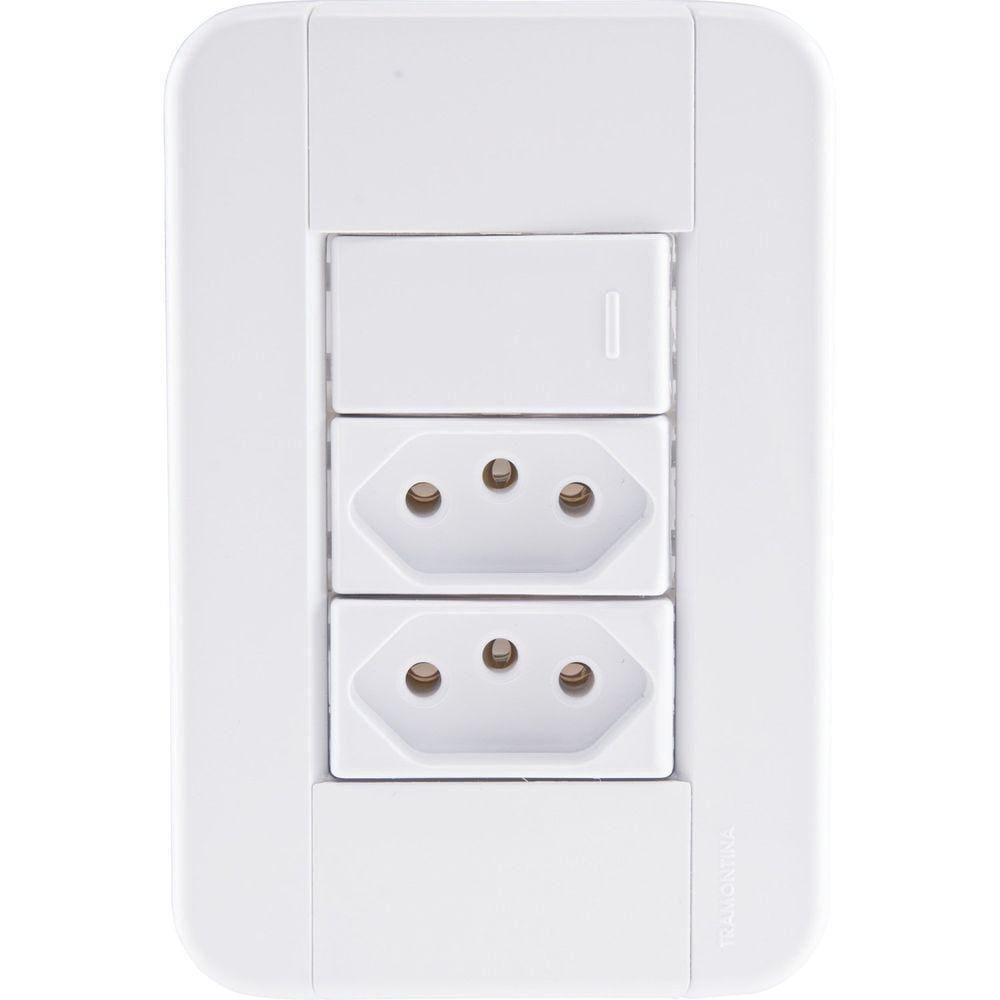 Conjunto 4x2 Com 1 Interruptor Simples 10 A 250 V E 2 Tomadas 2p+t 10 A 250 V Tablet Bran