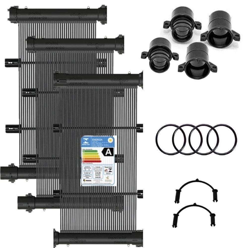 Conjunto 40 Placas E Terminações Para Aquecimento Solar De Piscinas Até 40m² Ou 60mil Litros