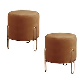 Conjunto - 2 Puffs Banqueta Mali Luxo Base Metálica Bronze Corino Caramelo